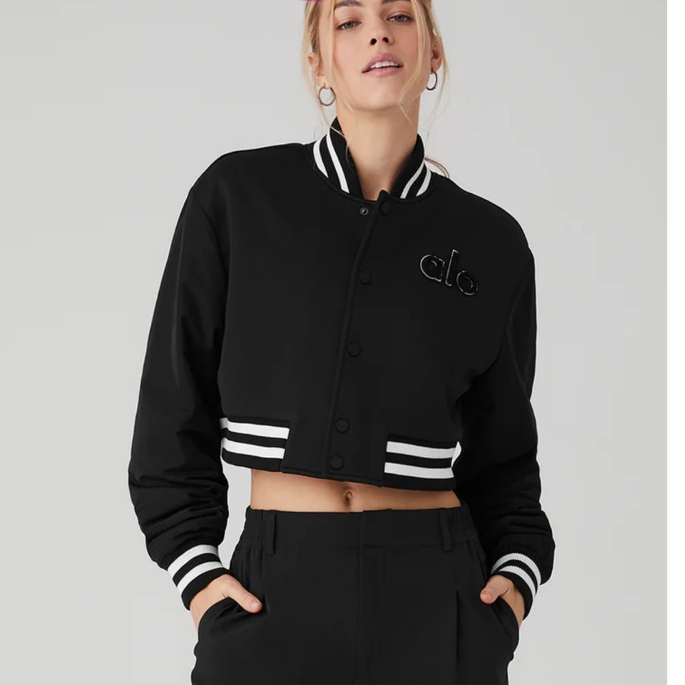 Alo Yoga Black Varsity Bomber Jacket